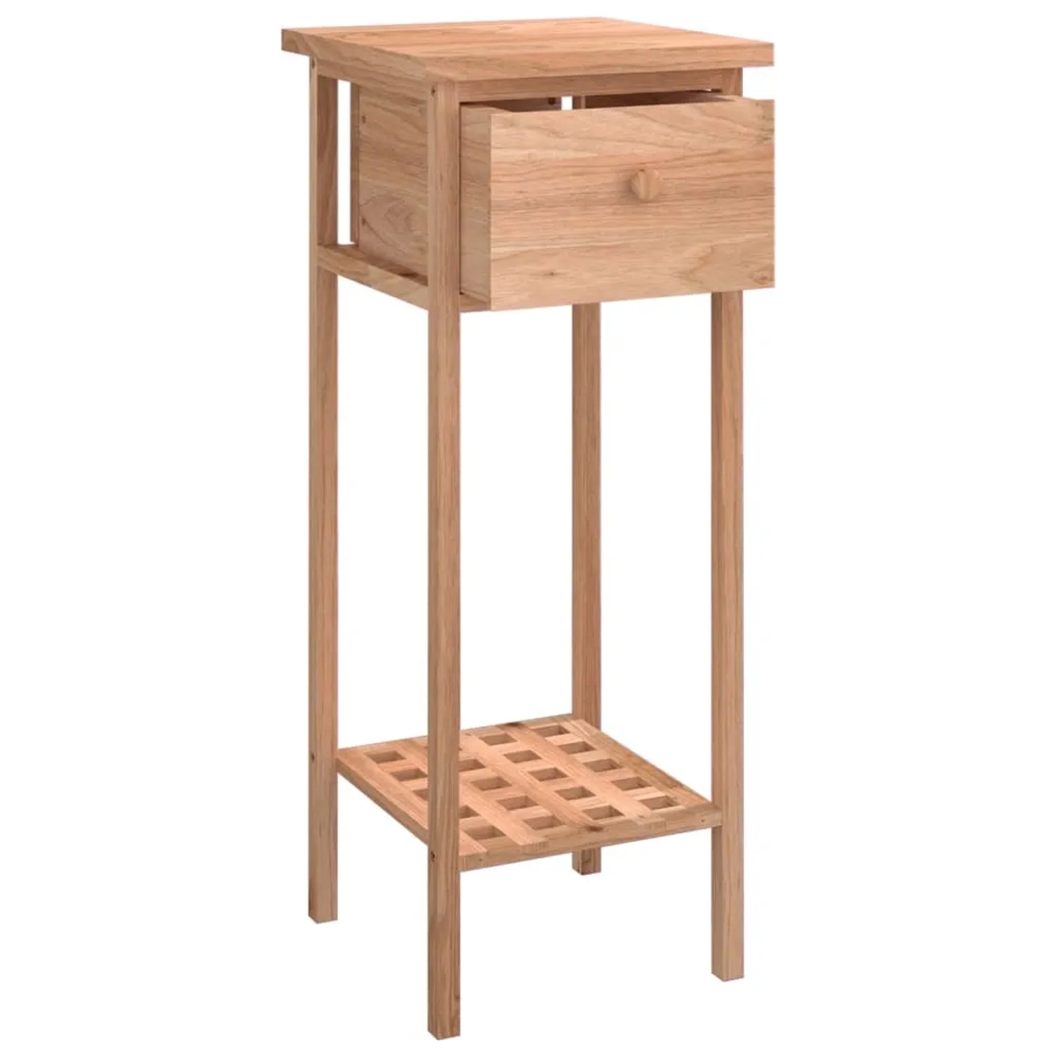 vidaXL Beistelltisch Nussbaum, 25x25x60cm, Massivholz Tisch mit Schublade.