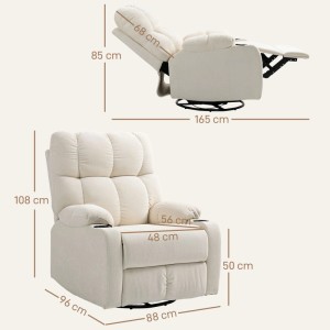 Beiger HOMCOM Relaxsessel aus Polyester/Stahl mit Maßen, aufrecht und zurückgelehnt. Loungesessel für Komfort.