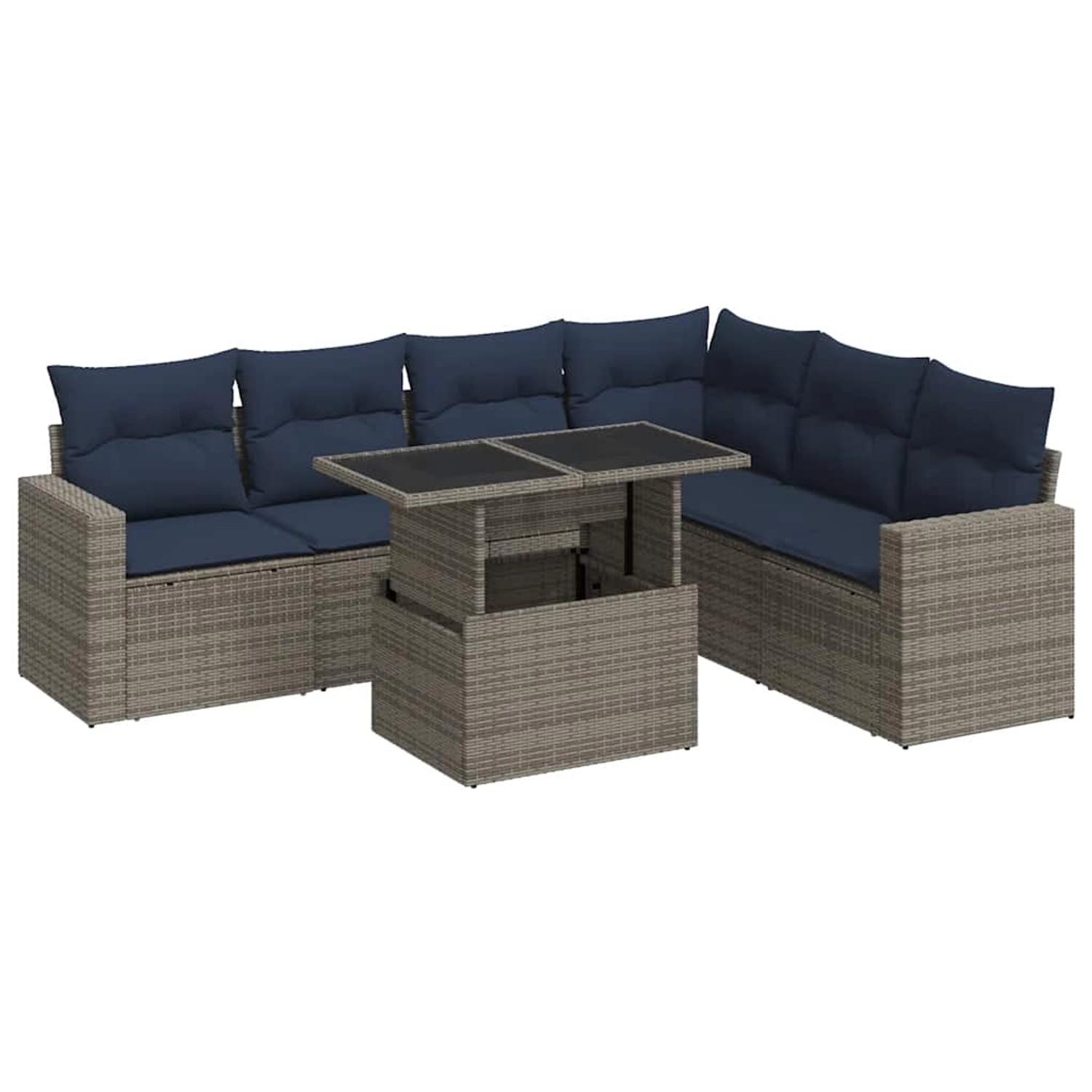 vidaXL 7-Tlg Garten-Sofagarnitur mit Kissen Schwarz Poly Rattan 3326332