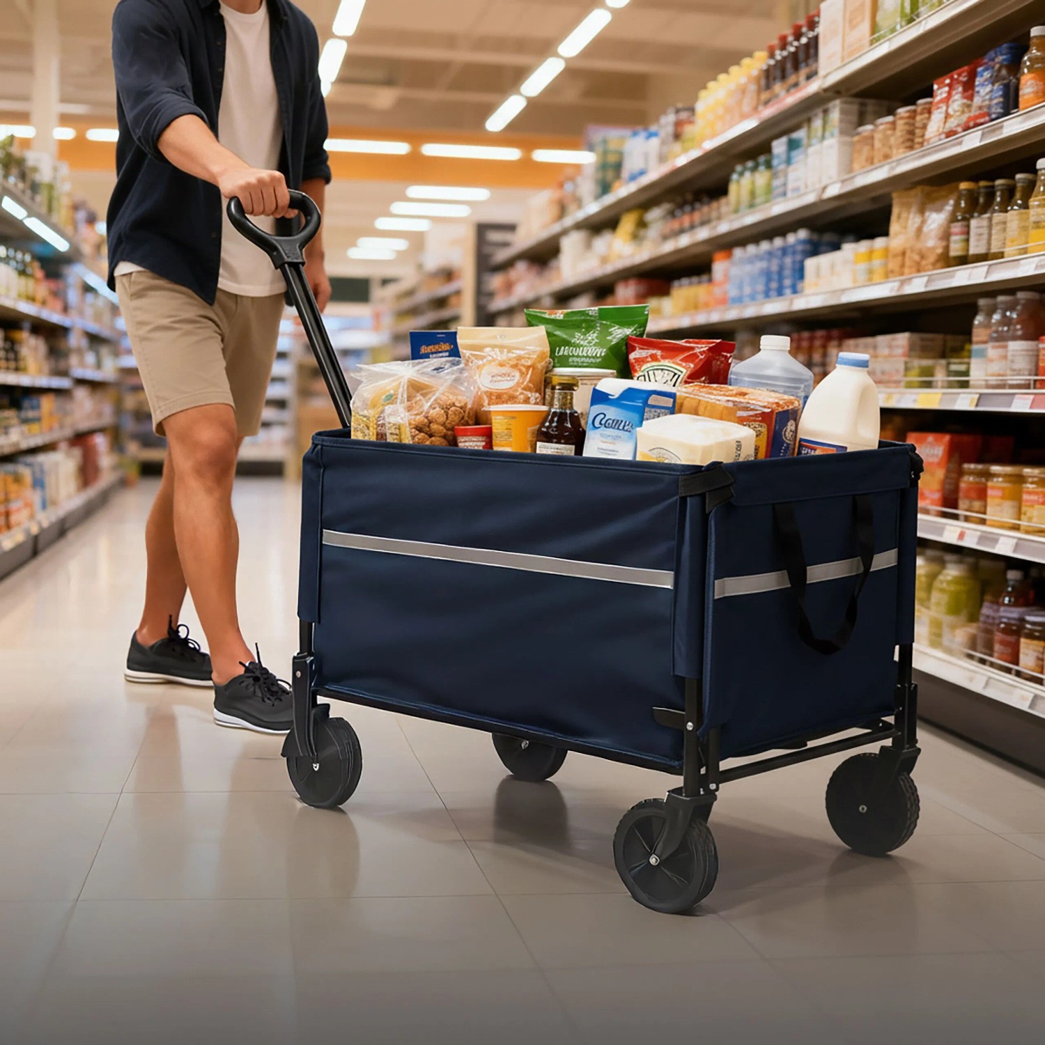 Relaxdays Bollerwagen Stahl Blau Faltbar mit Heckklappe 97 x 50 x 76 cm 6,5 kg_2