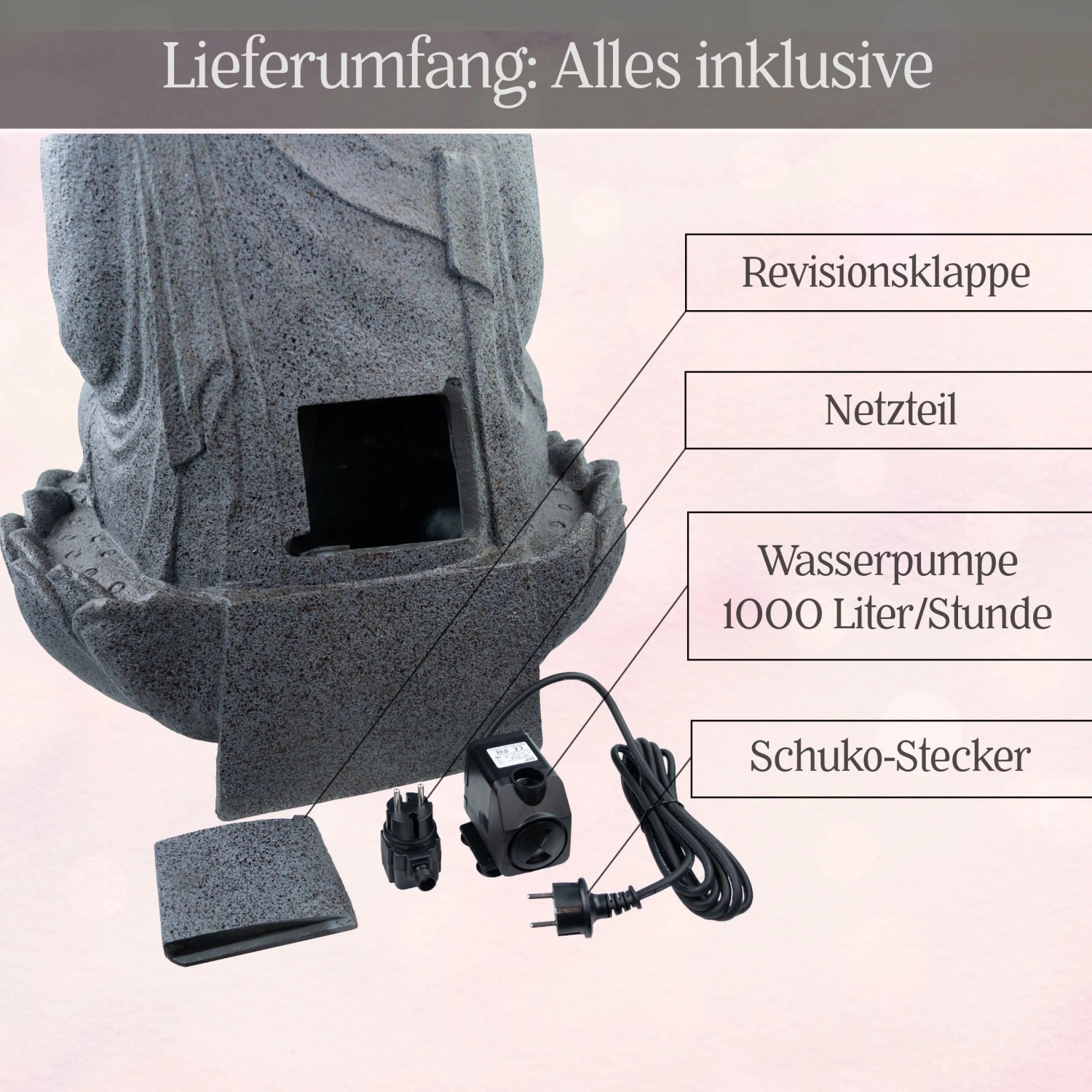 Intergarden Wasserspiel Zimmerbrunnen Groß Buddha 83cm mit Beleuchtung_8