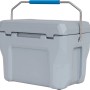 Graue Lifetime Kühlbox Campingbox mit blauem Griff, 26,5 Liter Fassungsvermögen.