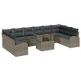 Graues 11-teiliges vidaXL Garten-Sofa-Set aus Polyrattan mit Tisch und Staufach.