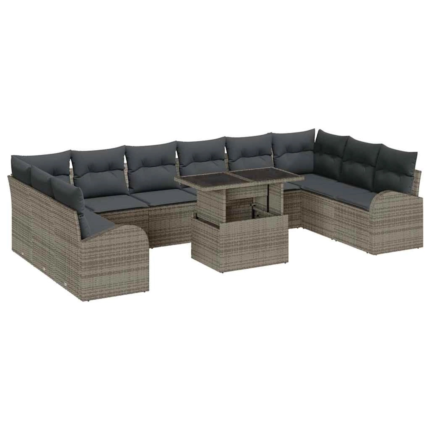 vidaXL Garten-Sofa-Set mit Speicher 11-Tlg Grau Poly Rattan 3357452 günstig online kaufen