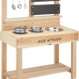 Matschküche aus Holz mit Kreidetafel und 7-teiligem Küchen-Set für Kinder.
