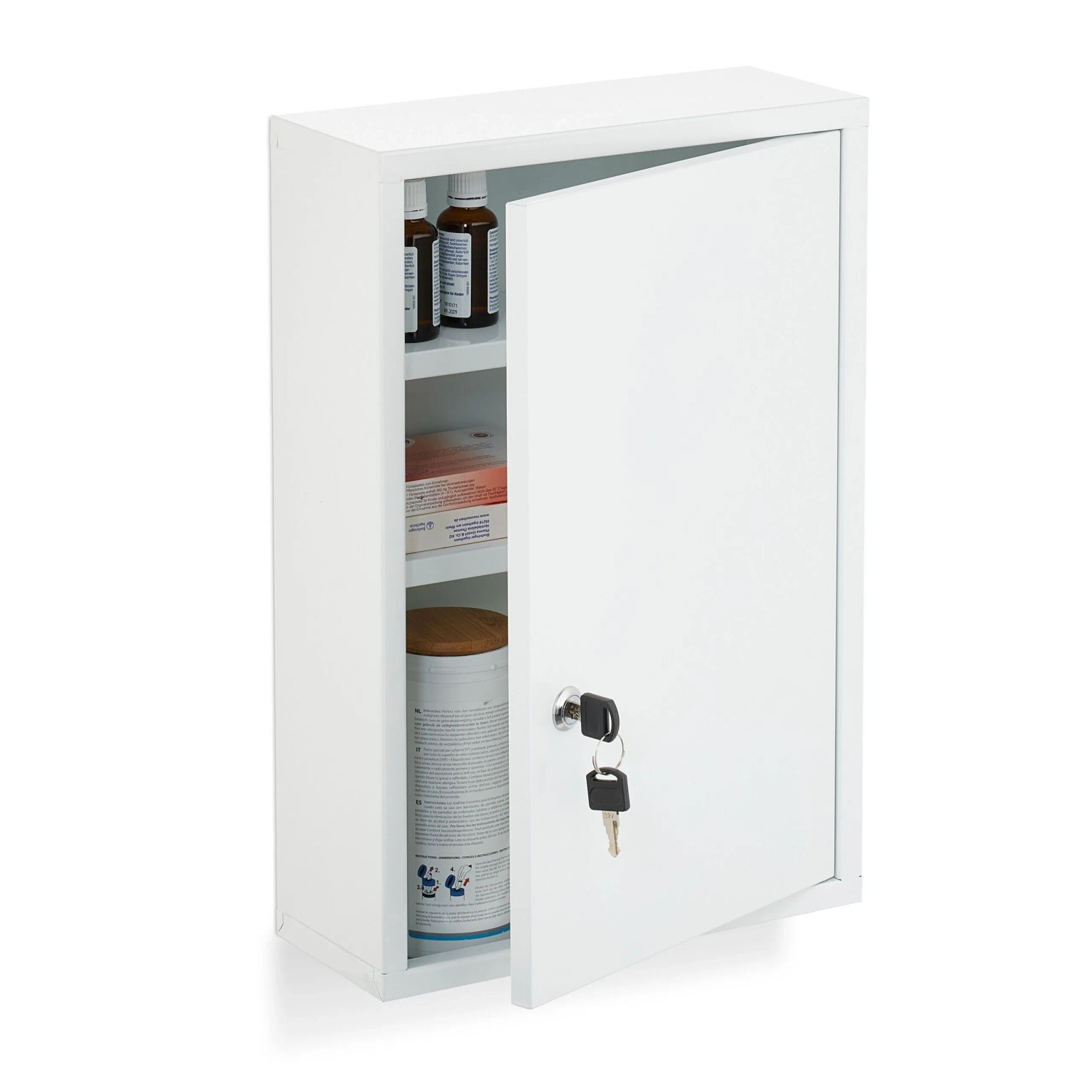 Relaxdays Medizinschrank Stahl Weiß Abschließbar 45 cm x 30 cm x 12 cm 2,2 kg