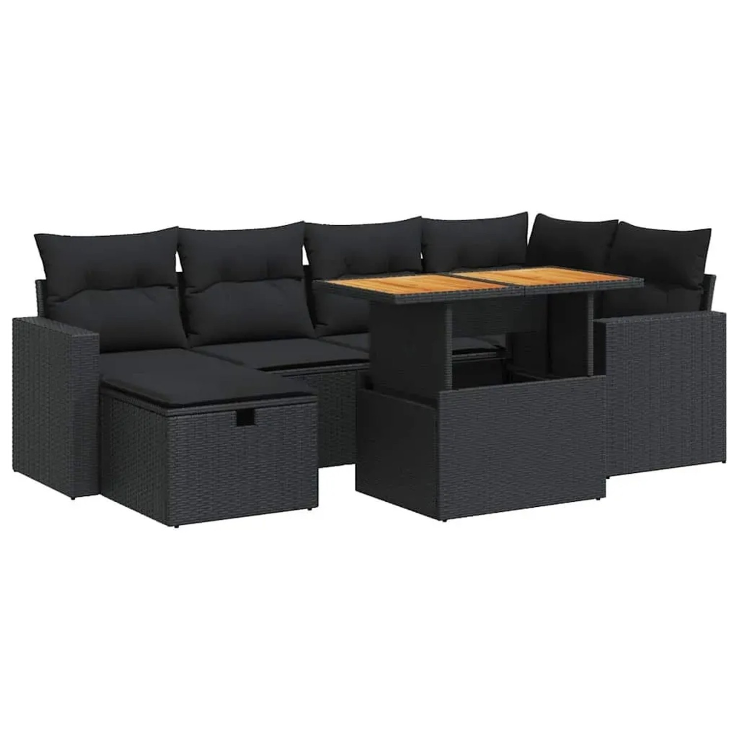 vidaXL 8-Tlg Garten-Sofagarnitur mit Kissen Schwarz Poly Rattan 3328000
