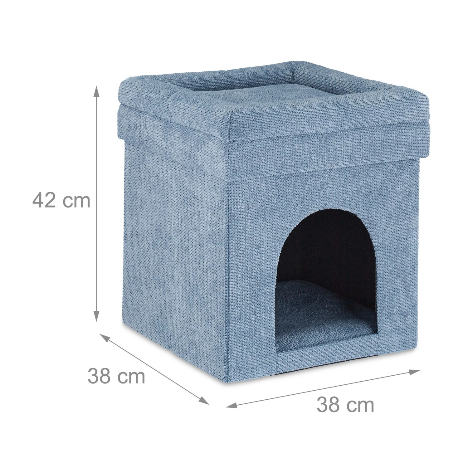 Relaxdays Katzenhöhle Hocker MDF Grau Faltbar mit Kissen 42 cm x 38 cm x 38 cm 2,7 kg_4