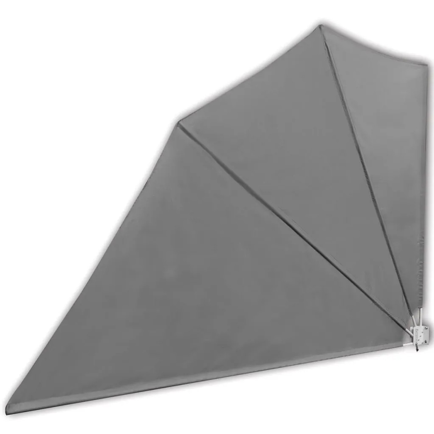 Grauer faltbarer Balkonfächer 160x240 cm als Sichtschutz für Balkon & Terrasse. Aus Polyester, wandmontiert.