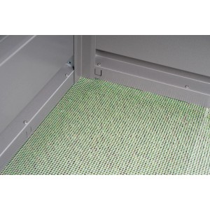 Innenansicht des Biohort Metall-Hochbeets in Dunkelgrau-Metallic mit grünem Gitterboden.