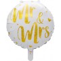 Runder, weiß-goldener Folienballon 'Mr & Mrs' für Hochzeitsdeko, Ø 42 cm.
