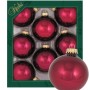 8 burgundrote Glaskugeln (7cm) mit Glanz für den Weihnachtsbaum, im Set mit goldener Kappe.