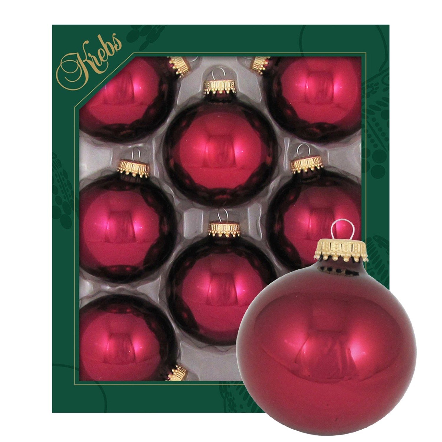 Krebs Glas Lauscha Weihnachtskugeln Burgundrot Glanz Uni 8er-Set 7cm