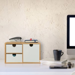 Relaxdays Schubladenbox Bambus MDF Weiß Natur 3 Schubladen 14,5 cm x 25 cm x 20 cm 1,8 kg