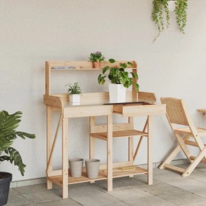 vidaXL Pflanztisch aus Tannenholz mit Ablagen. Gärtnertisch mit verzinkter Arbeitsplatte und Schublade.