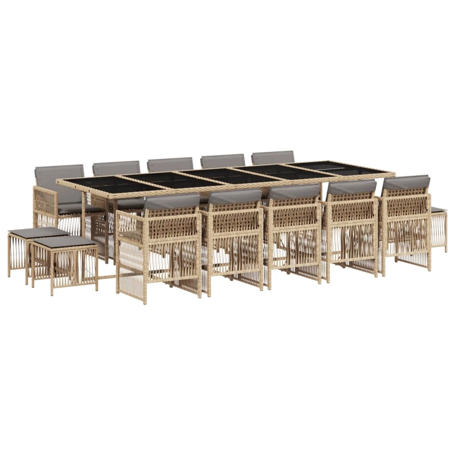 vidaXL 15-Tlg Garten-Essgruppe mit Kissen Beigemischung Poly Rattan 3210996 günstig online kaufen