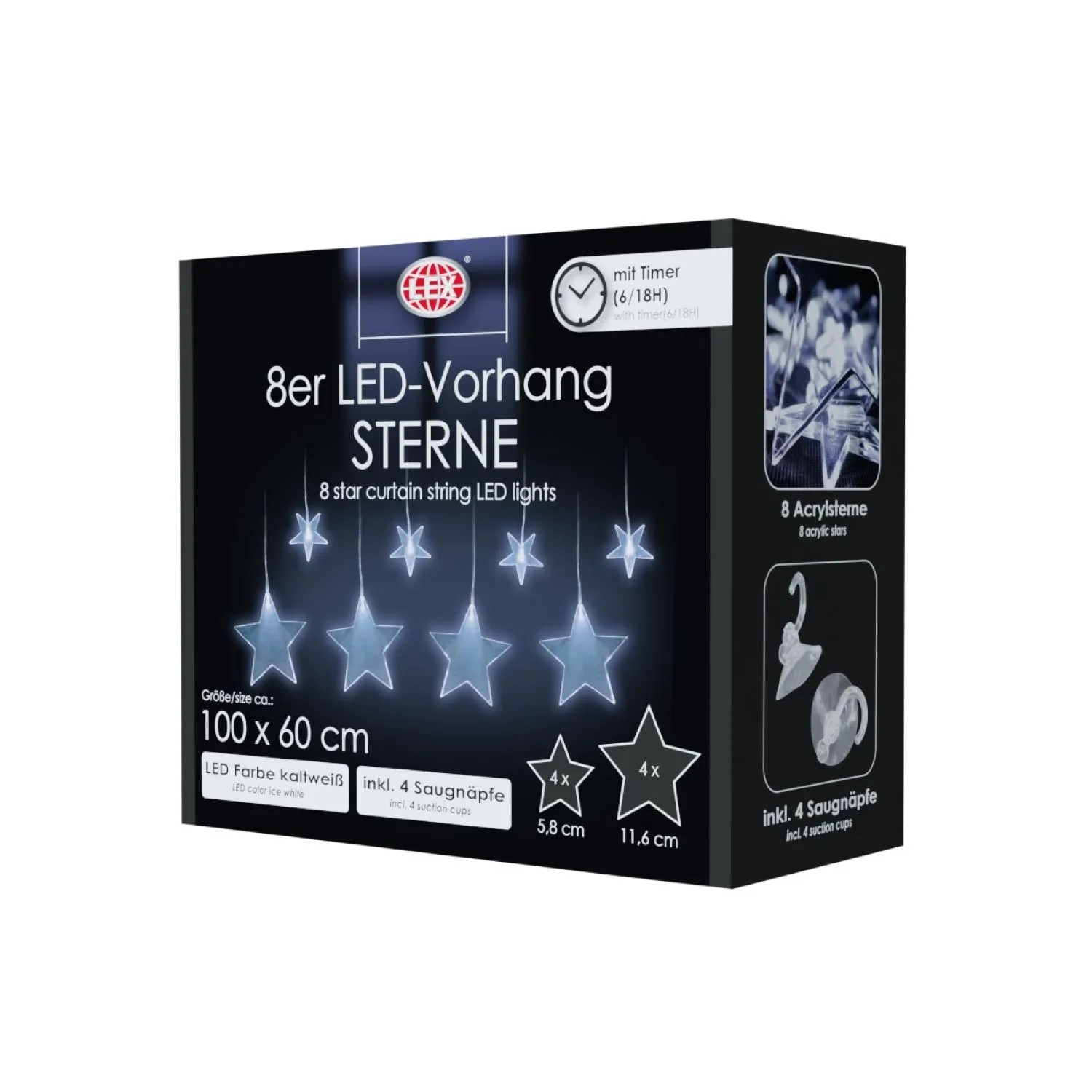 Lex 8er LED Vorhang Lichterkette Lichternetz Deko Batterie Sterne Kaltweiß günstig online kaufen