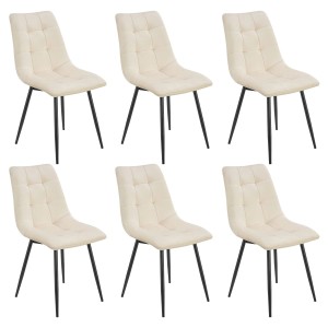 Juskys Esszimmerstühle Blanca, 6er Set, Samt Beige, mit schwarzen Stahlbeinen.