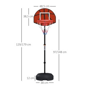 SPORTNOW Basketballständer aus Stahl, höhenverstellbar (129-179 cm), mit braun-schwarzem PE-Fuß.