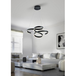 Moderne Trio LED-Pendelleuchte Francis in Anthrazit, geschwungenes Design für Wohnräume.