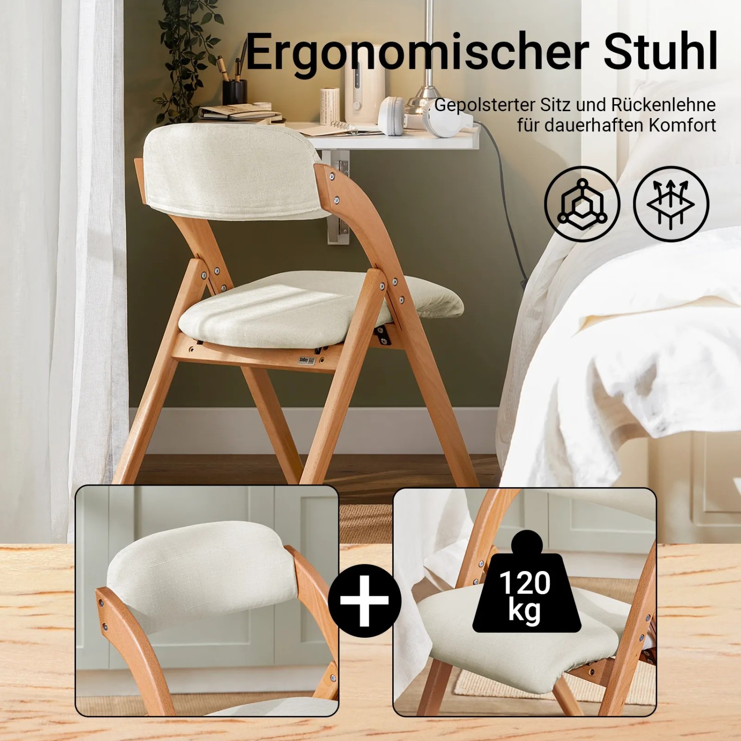 SoBuy 2er Set Esszimmerstuhl Klappstuhl Küchenstuhl Polsterstuhl mit Lehne Weiß FST92-Wx2_5