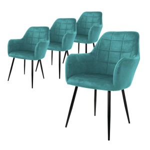 ML-Design 4er Set Esszimmerstühle, türkis, mit Armlehnen und Rautensteppung.