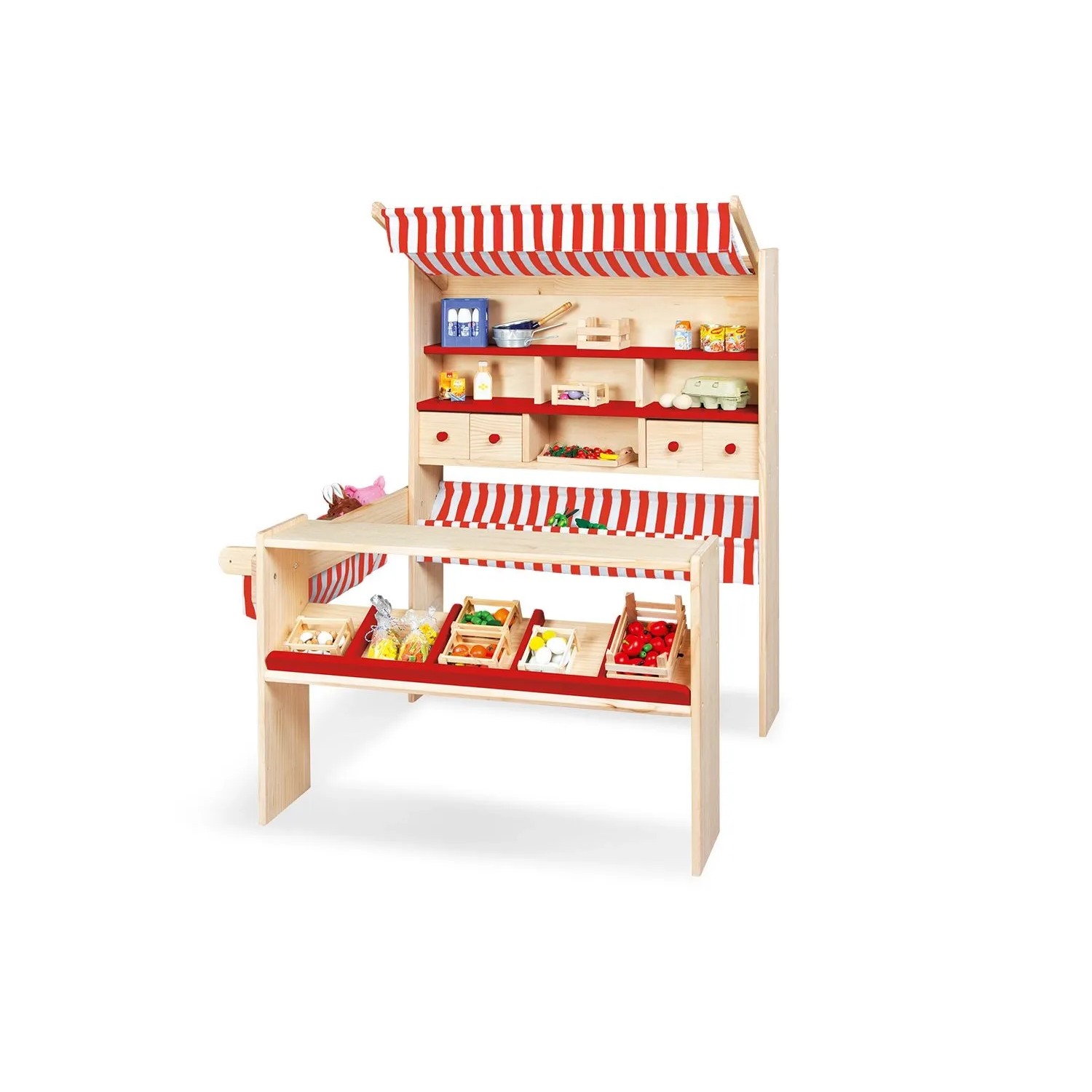 Pinolino Marktstand Lucy Rot für Kinder aus Holz Beidseitig Montierbar