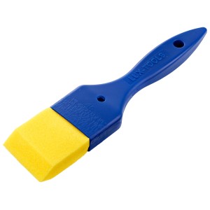 LUX Schaumstoffpinsel, 45 mm, gelber Schaumstoffkopf und blauer Griff.