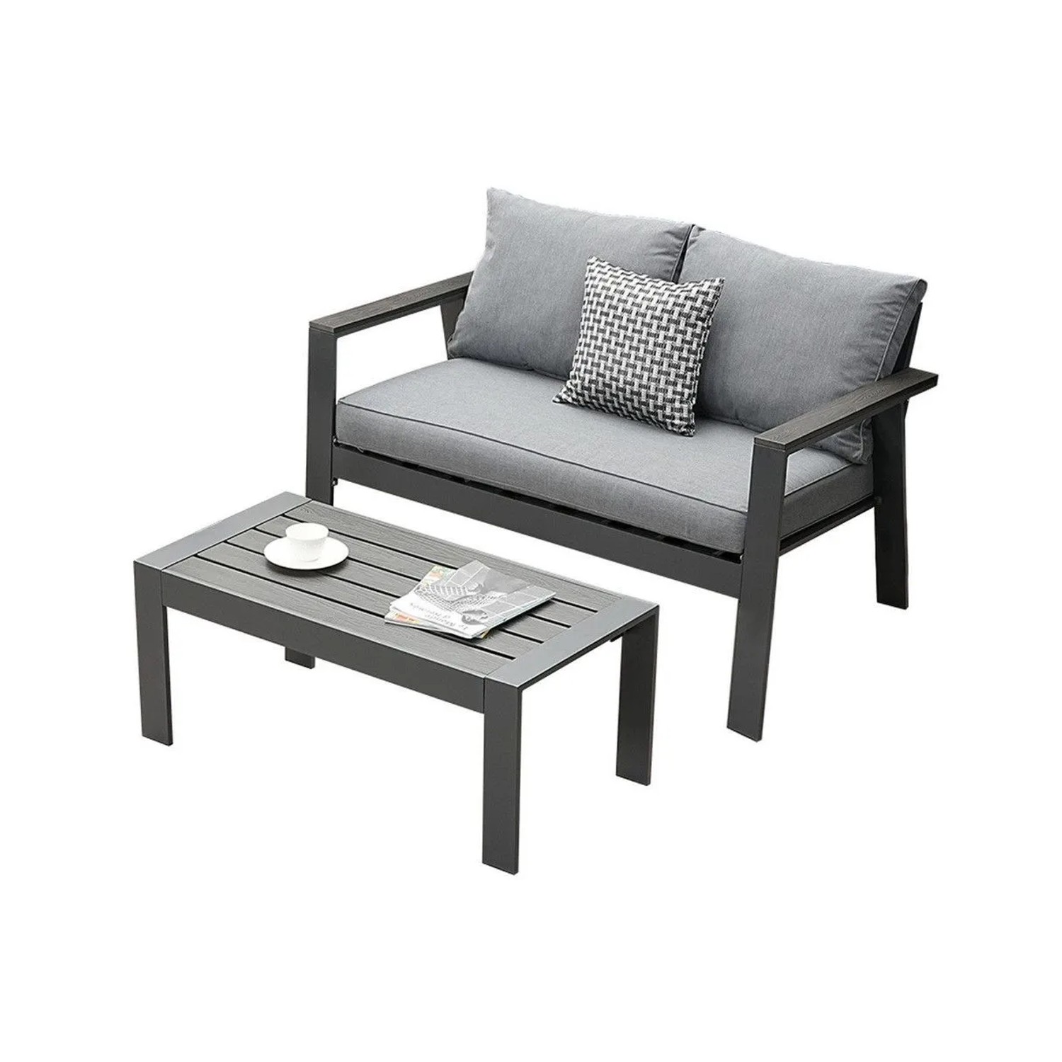 MeXo Hochlehner Gartenlounge Set Aluminium Balkonsofa 2 Sitzer Grau