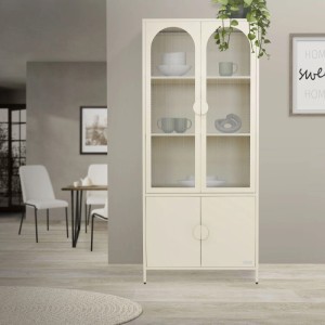 ML-Design Vitrinenschrank 80x185x40 cm Creme aus Stahl mit 4 Türen