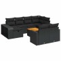 Schwarze 11-tlg. vidaXL Garten-Sofagarnitur aus Poly Rattan mit Kissen und Tisch.