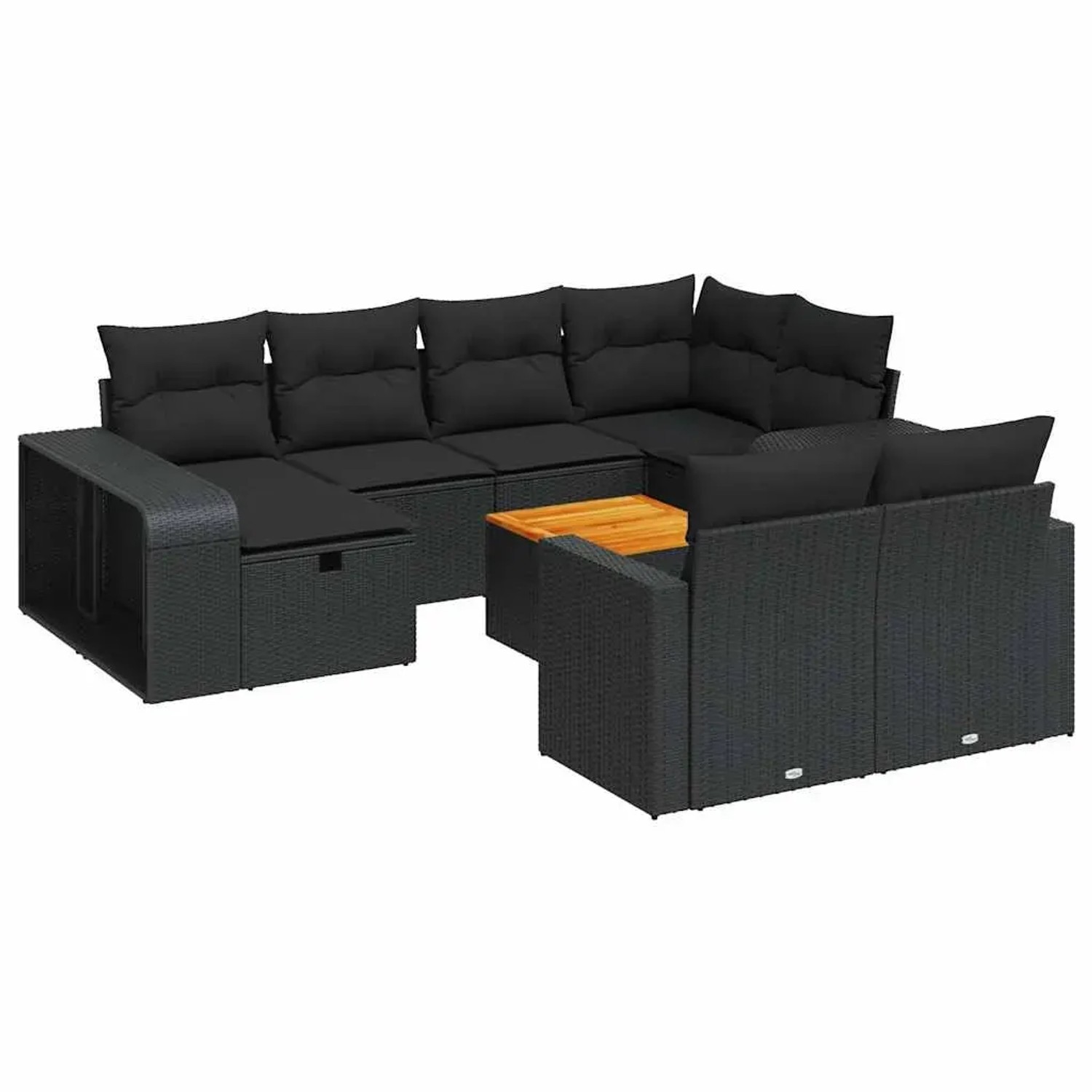 vidaXL 11-Tlg Garten-Sofagarnitur mit Kissen Schwarz Poly Rattan 3326079