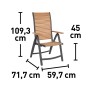 Klappsessel Bonlee mit Maßen: Höhe 109,3 cm, Sitzhöhe 45 cm, Tiefe 71,7 cm, Breite 59,7 cm. Gartenstuhl aus Holz und Aluminium.