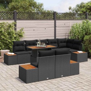 vidaXL 9-tlg. Garten Essgruppe mit schwarzen Kissen und braunem Akazienholz