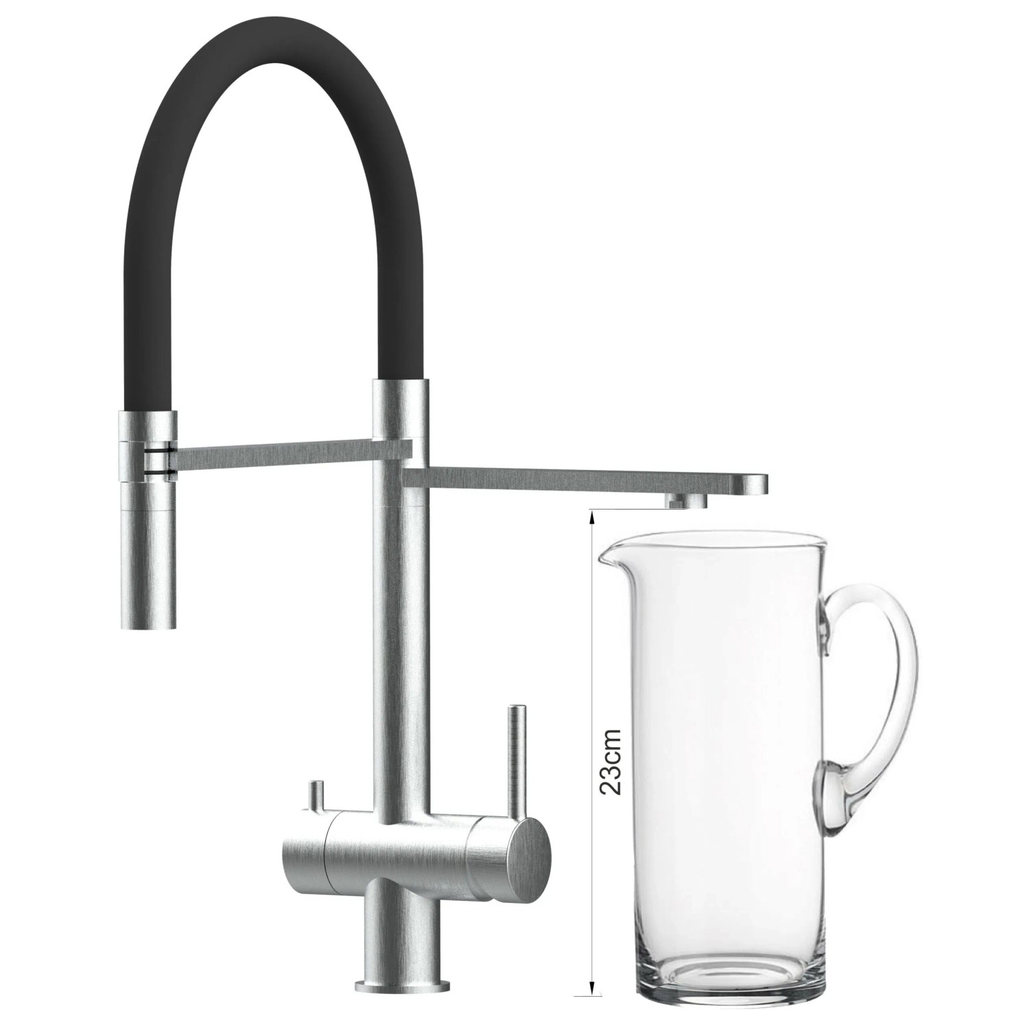 VIZIO 3-Wege-Küchenmischer Mit Filterwasser – Schwenkbarer Auslauf & Handbrause, Chrom/Schwarz