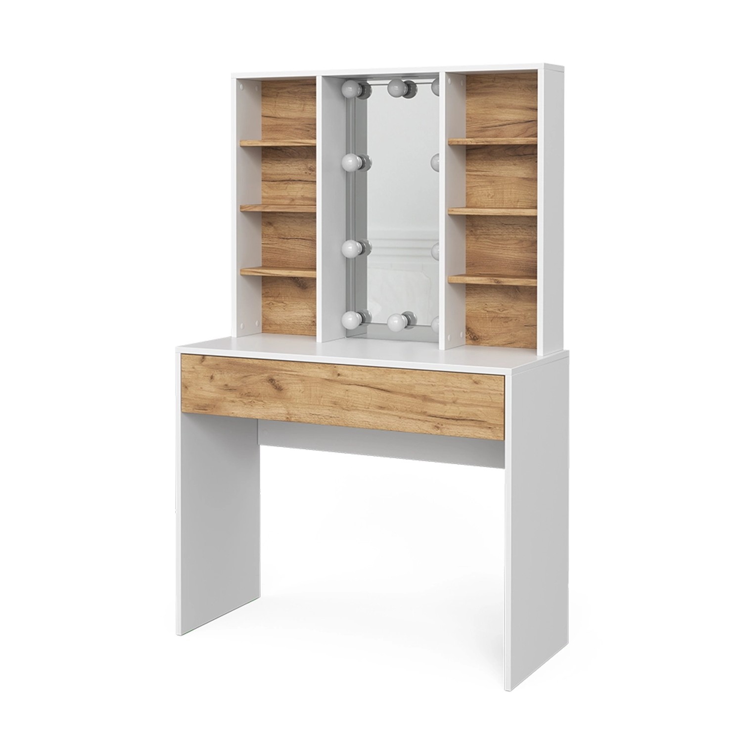 Vicco Schminktisch Alexa Goldkraft Eiche/Weiß/Weiß 93 cm mit LED Beleuchtun günstig online kaufen