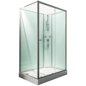 Schulte ExpressPlus Komplettdusche Ibiza mit Eckeinstieg, Schiebetür, Duschbecken und Duschgarnitur.