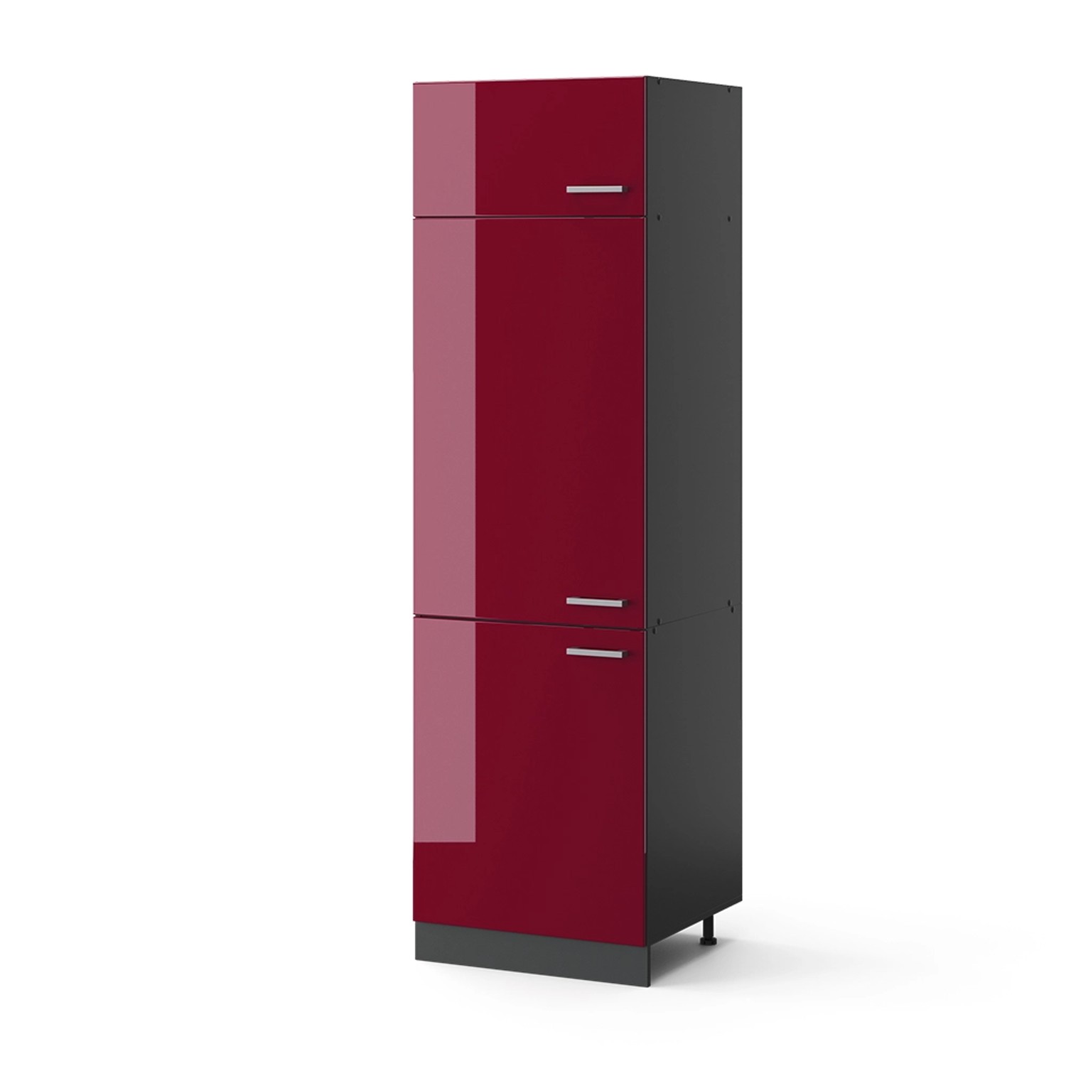 Vicco Kühlumbauschrank R-Line Hochschrank für die Küche Bordeaux Hochglanz/Anthrazit 60 cm
