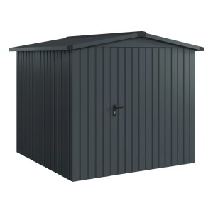 Hörmann EcoStar Gerätehaus Euroline mit Satteldach, 237x229 cm, in Anthrazitgrau.
