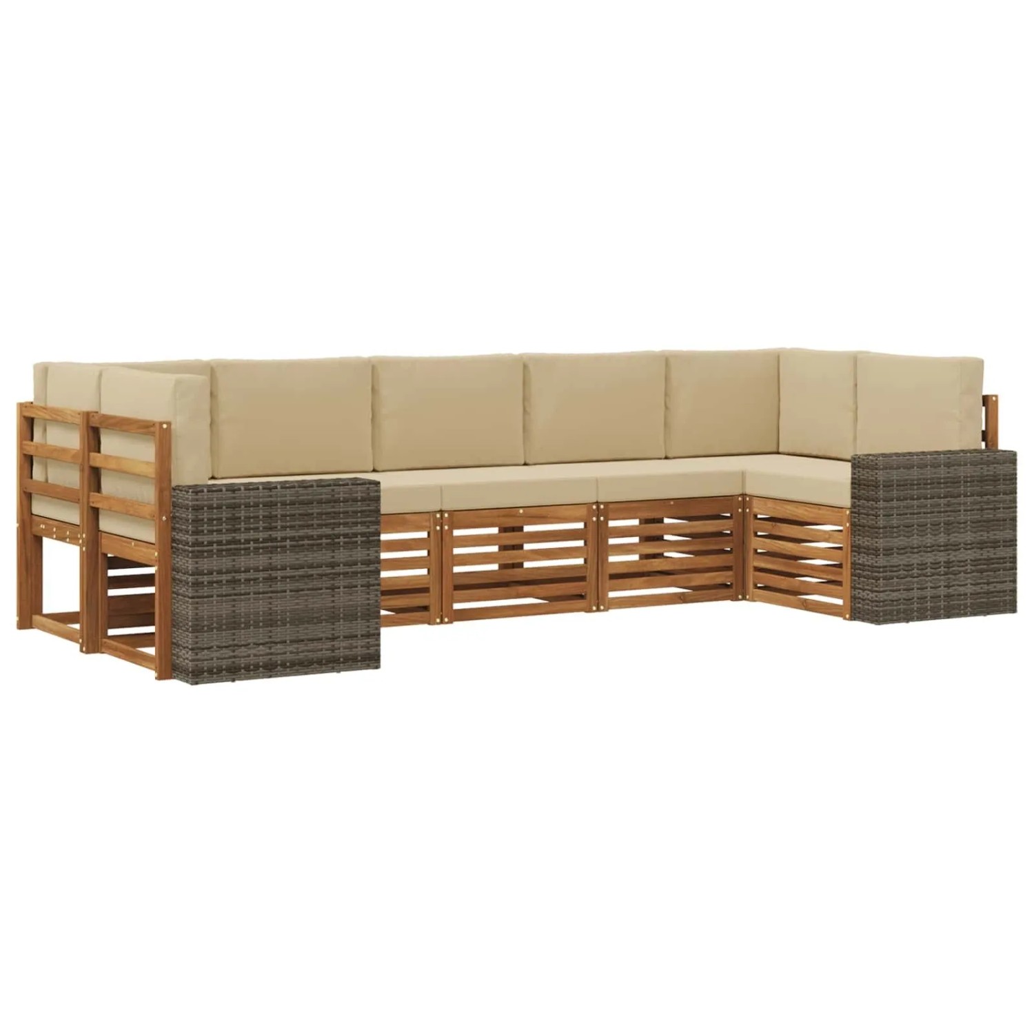 vidaXL Ecksofa Set mit Kissen 7 Stk Natur und Beige Polyester 3384819