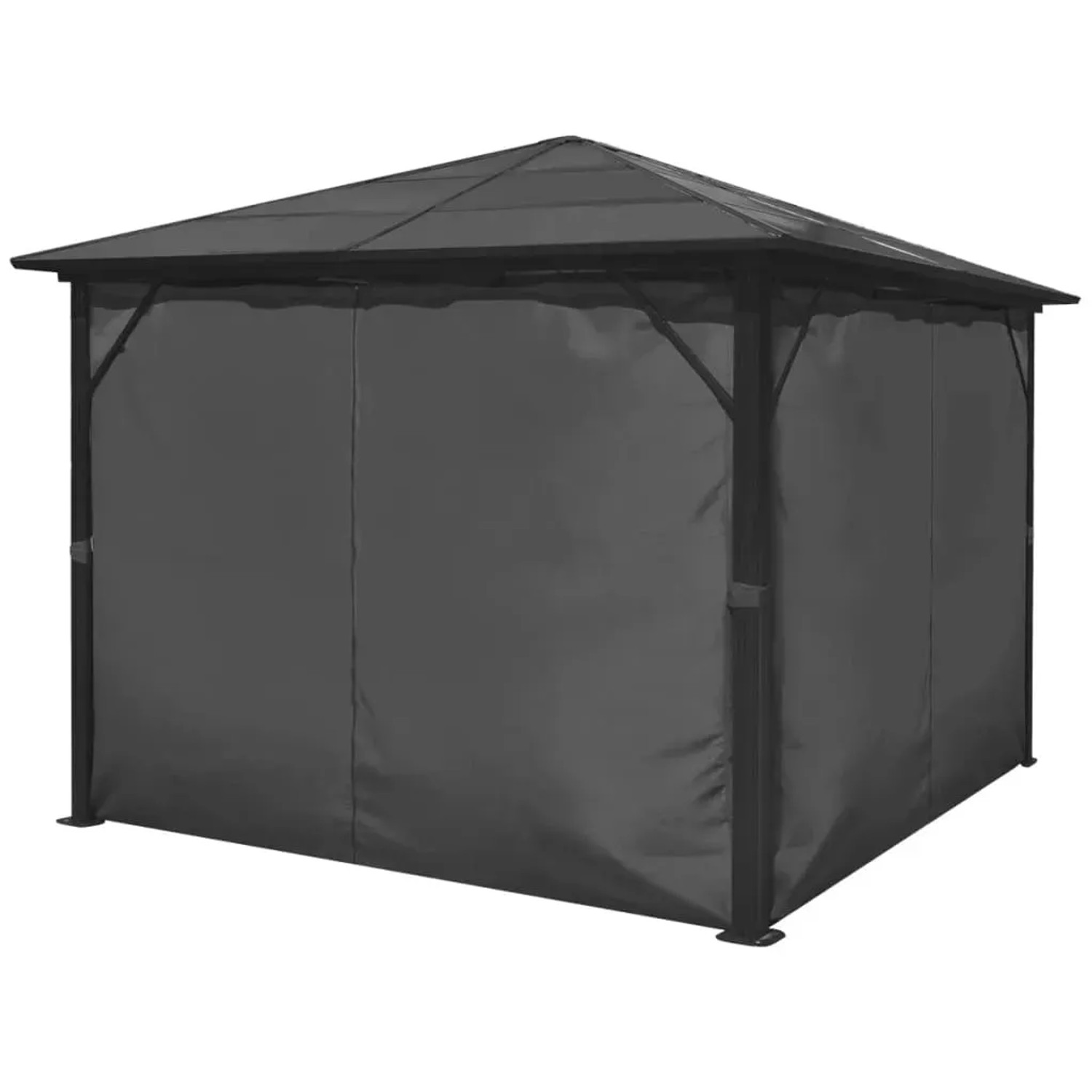 Anthrazitfarbener vidaXL Pavillon 300x300 cm mit Vorhängen für Garten & Terrasse.