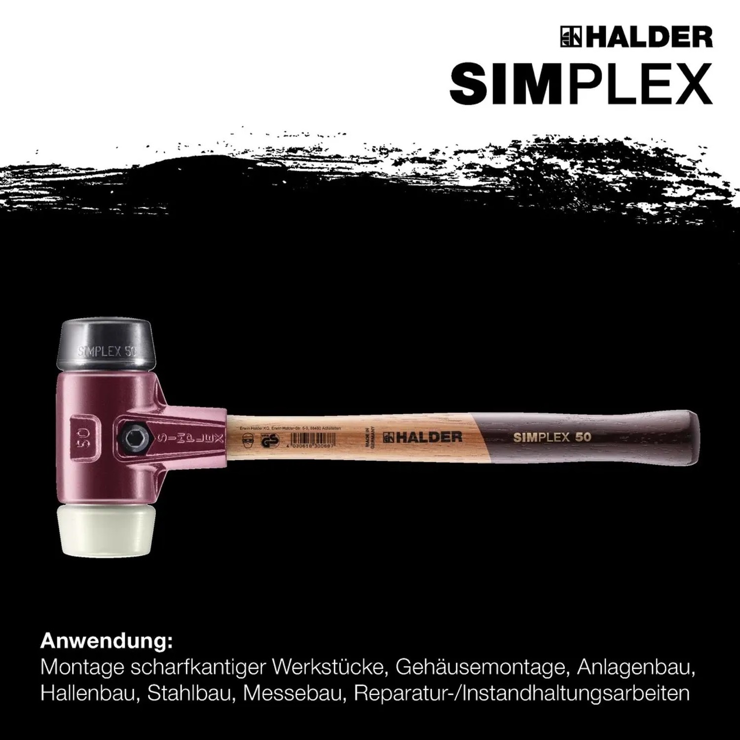 Halder Simplex Schonhammer Ø 40 mm Gummi Nylon mit Tempergussgehäuse_5