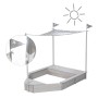 Grauer roba Sandkasten in Bootform mit Sonnensegel und Little Stars Design.