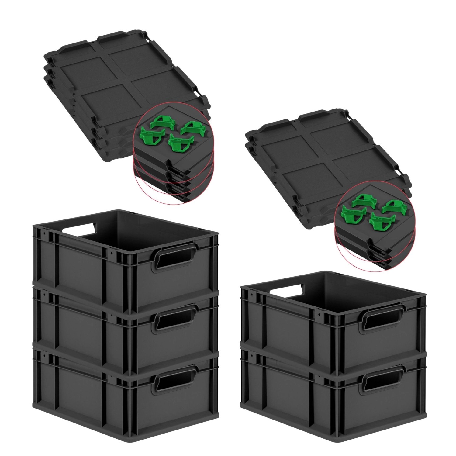 PROREGAL SparSet 5x Eurobox Nextgen Grip Mit Auflagedeckel Und Grünen Versc günstig online kaufen