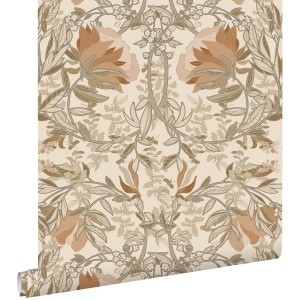 ESTAhome Tapete Blumenmuster im Jugendstil Hellbeige und Altrosa 53 cm x 10.05 m