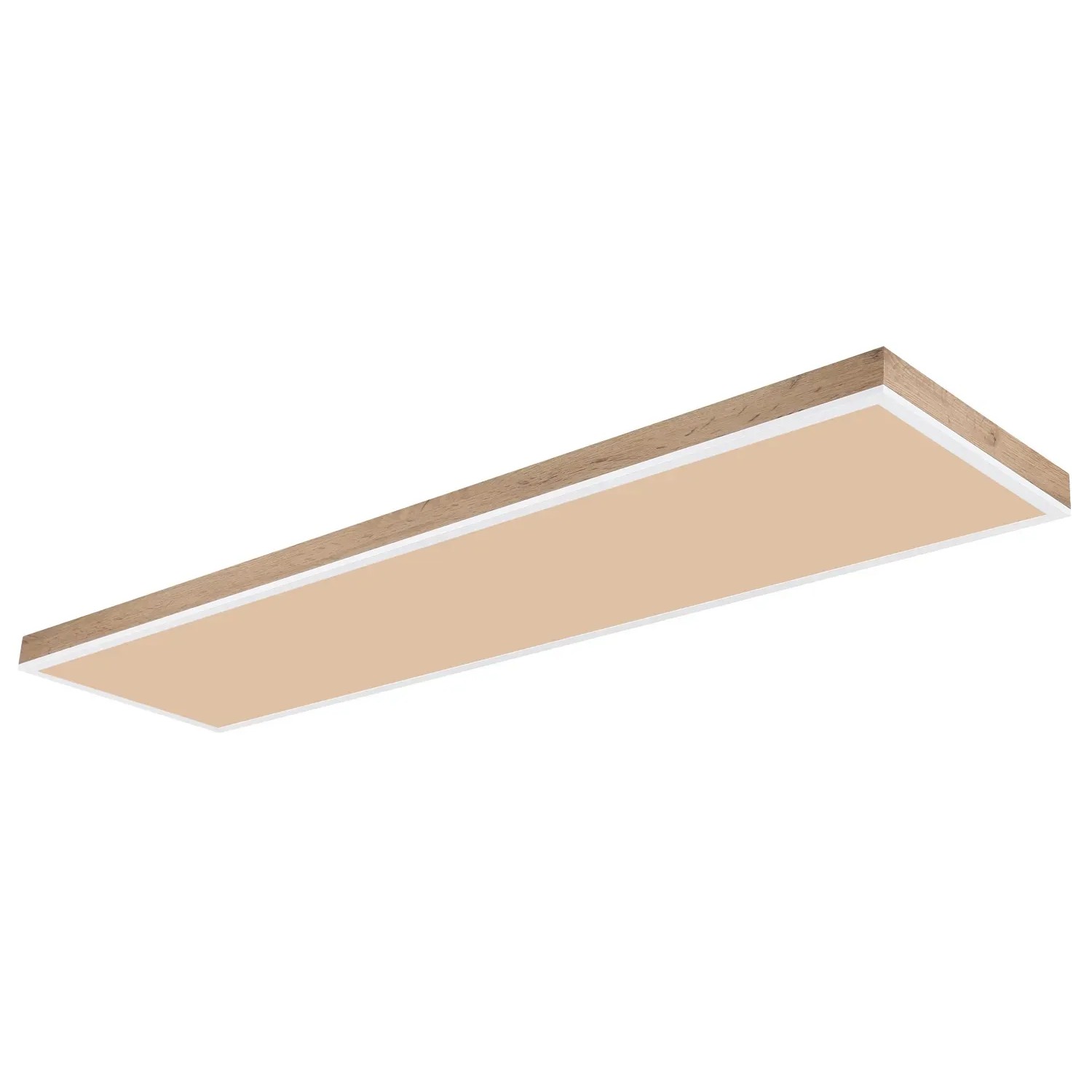 Globo LED-Deckenleuchte Doro, Holz/Weiß, 120x30cm. Dimmbare LED Lampe mit Fernbedienung.