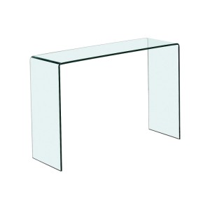 Transparenter Konsolentisch Alonzo aus gebogenem Sicherheitsglas, 110 cm. Moderner Wohnzimmertisch.