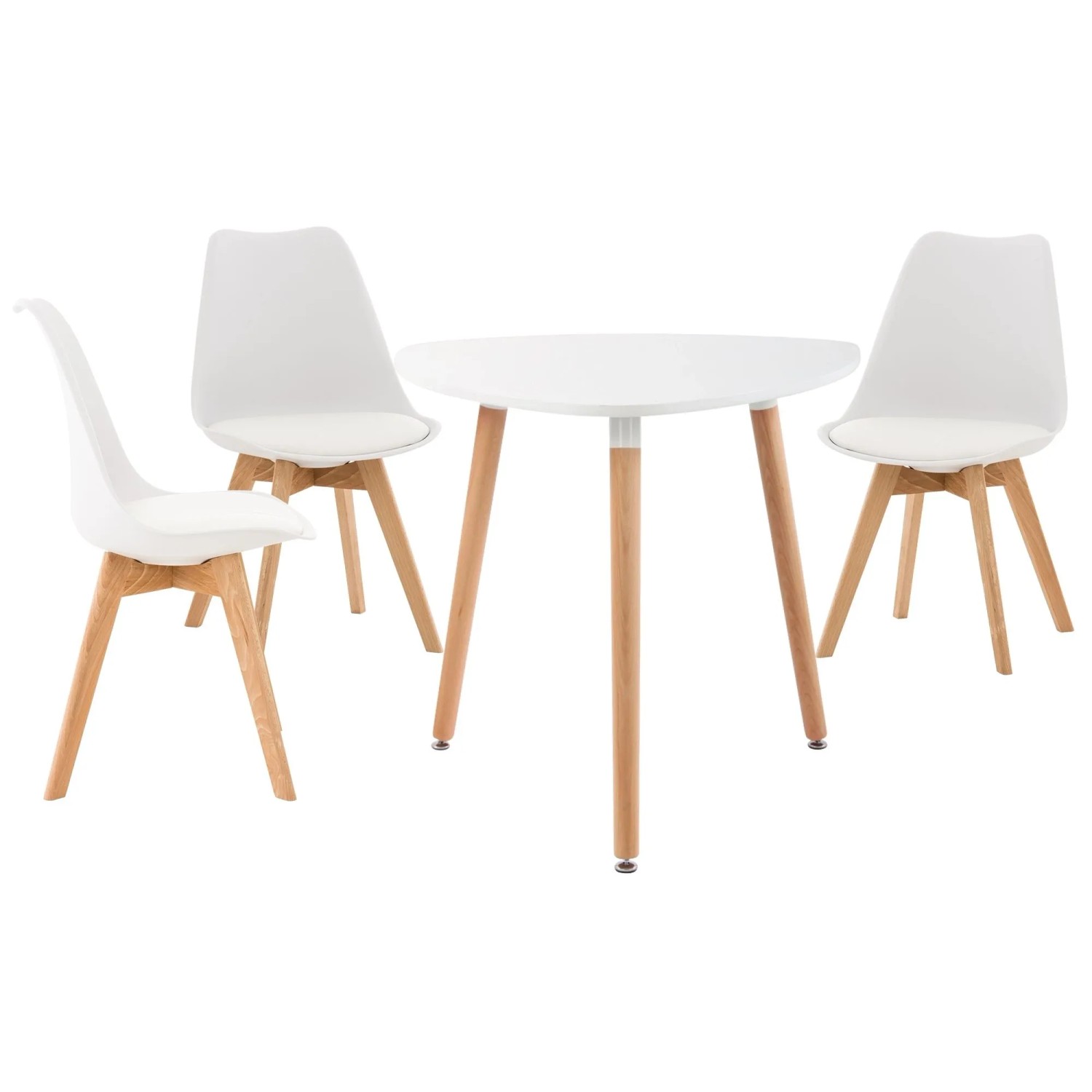 DELUKE Essgruppe AALEN mit 3 Stühlen 150x150x83cm Holz Weiß Esszimmertisch mit Esszimmerstühlen für Esszimmer Küche Wohnzimmer
