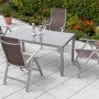 5-teiliges Gartenmöbel-Set Carrara in Taupe mit Tisch und 4 verstellbaren Sesseln.