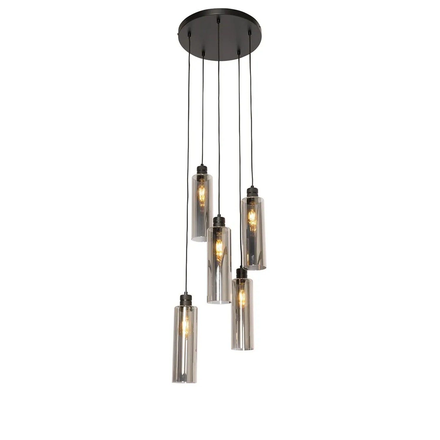 QAZQA Moderne Hängelampe Schwarz mit Rauchglas 5 Lichter Stavelot
